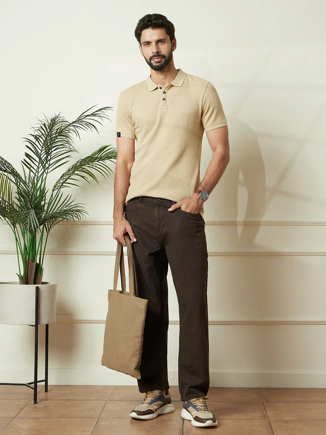Solid Textured Polo | Beige - Image 3