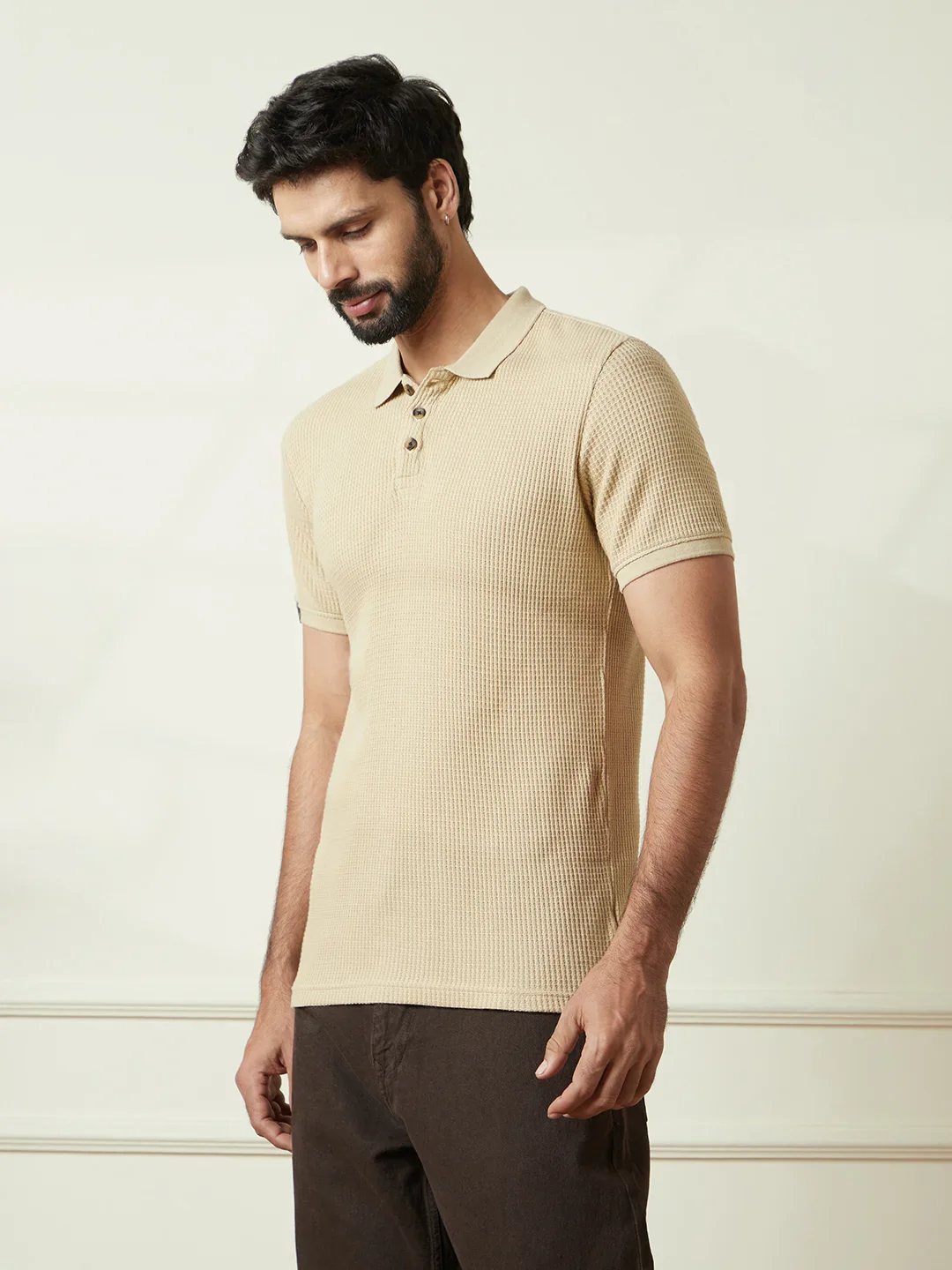 Solid Textured Polo | Beige - Image 5