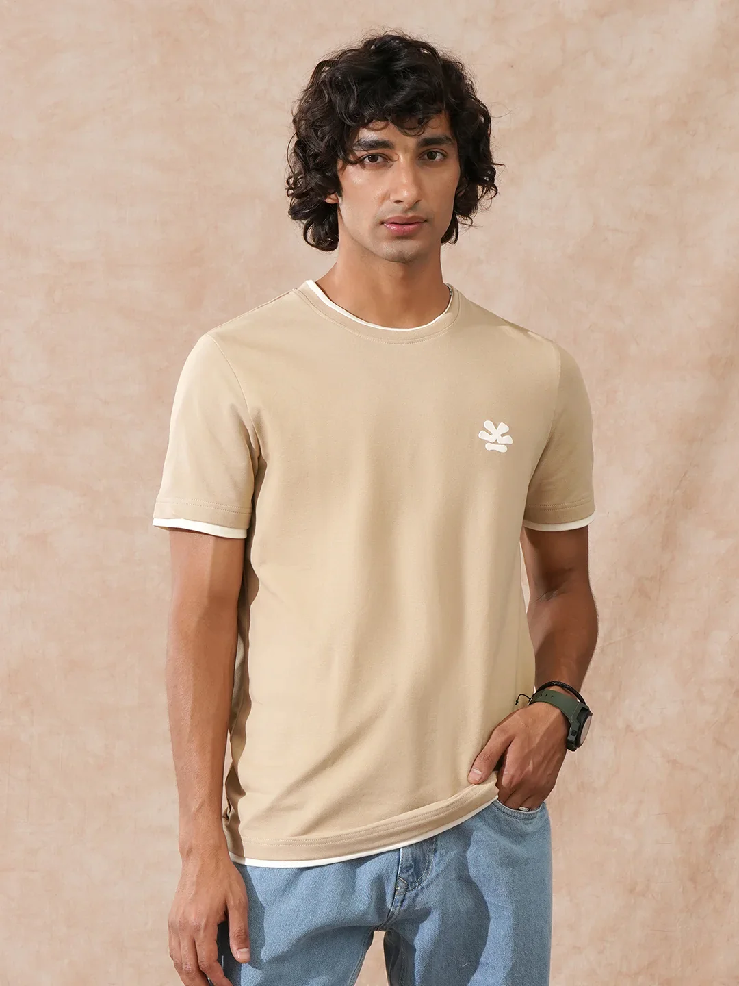 Textured Slim Fit T-Shirt | Khaki - Image 2