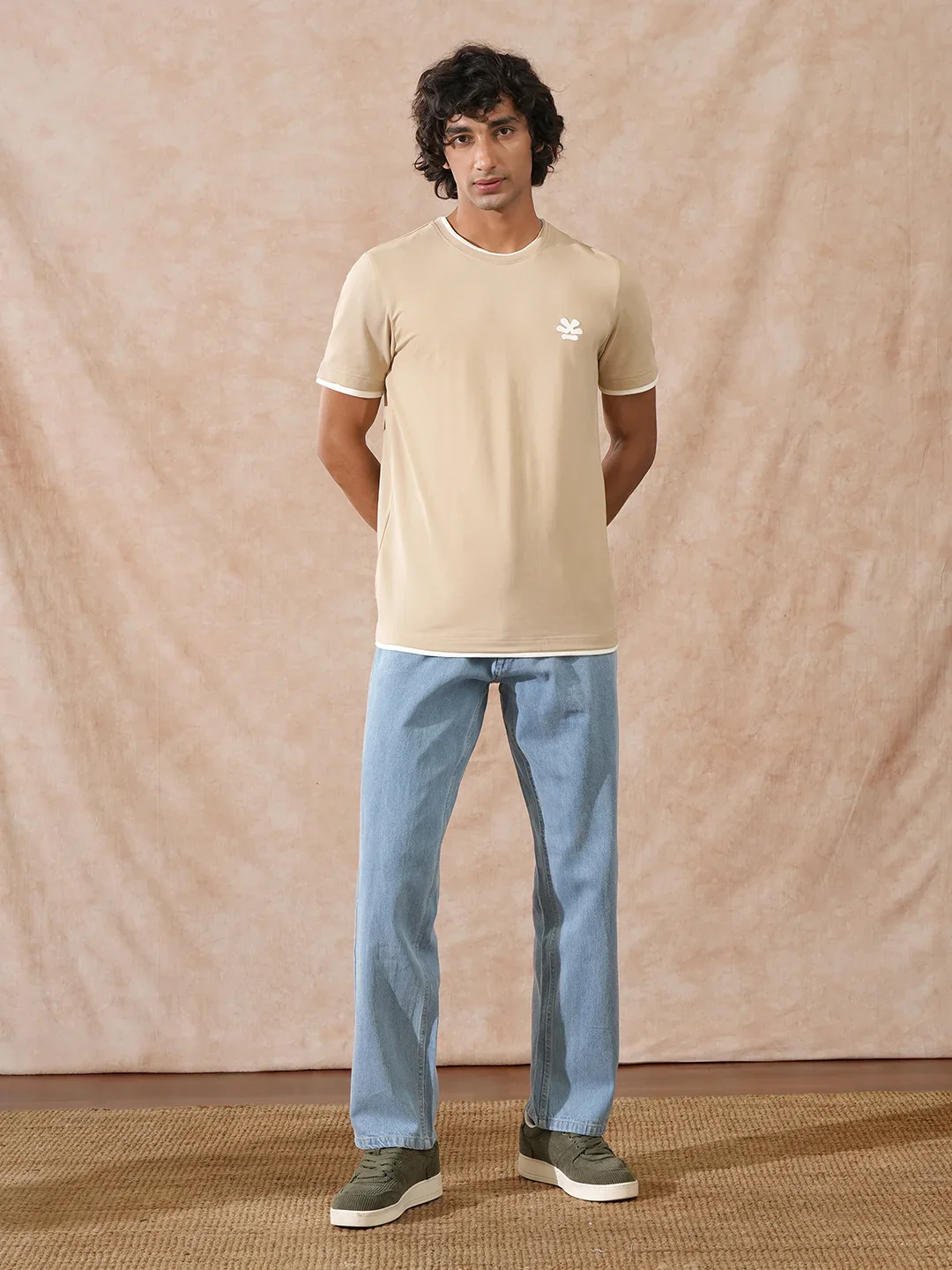 Textured Slim Fit T-Shirt | Khaki - Image 3