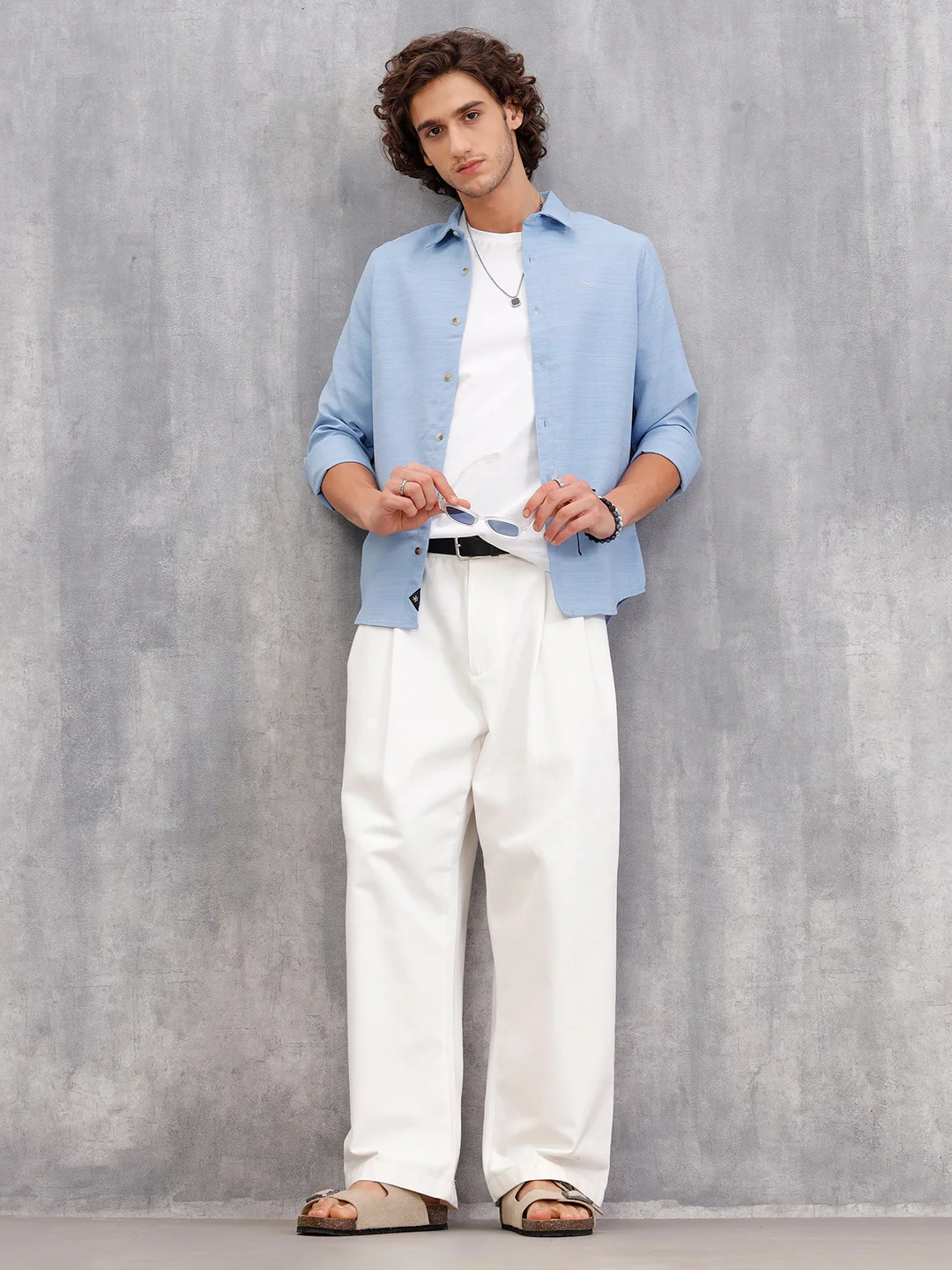 Textured Solid Shirt In Slim Fit  |  Blue - Image 2