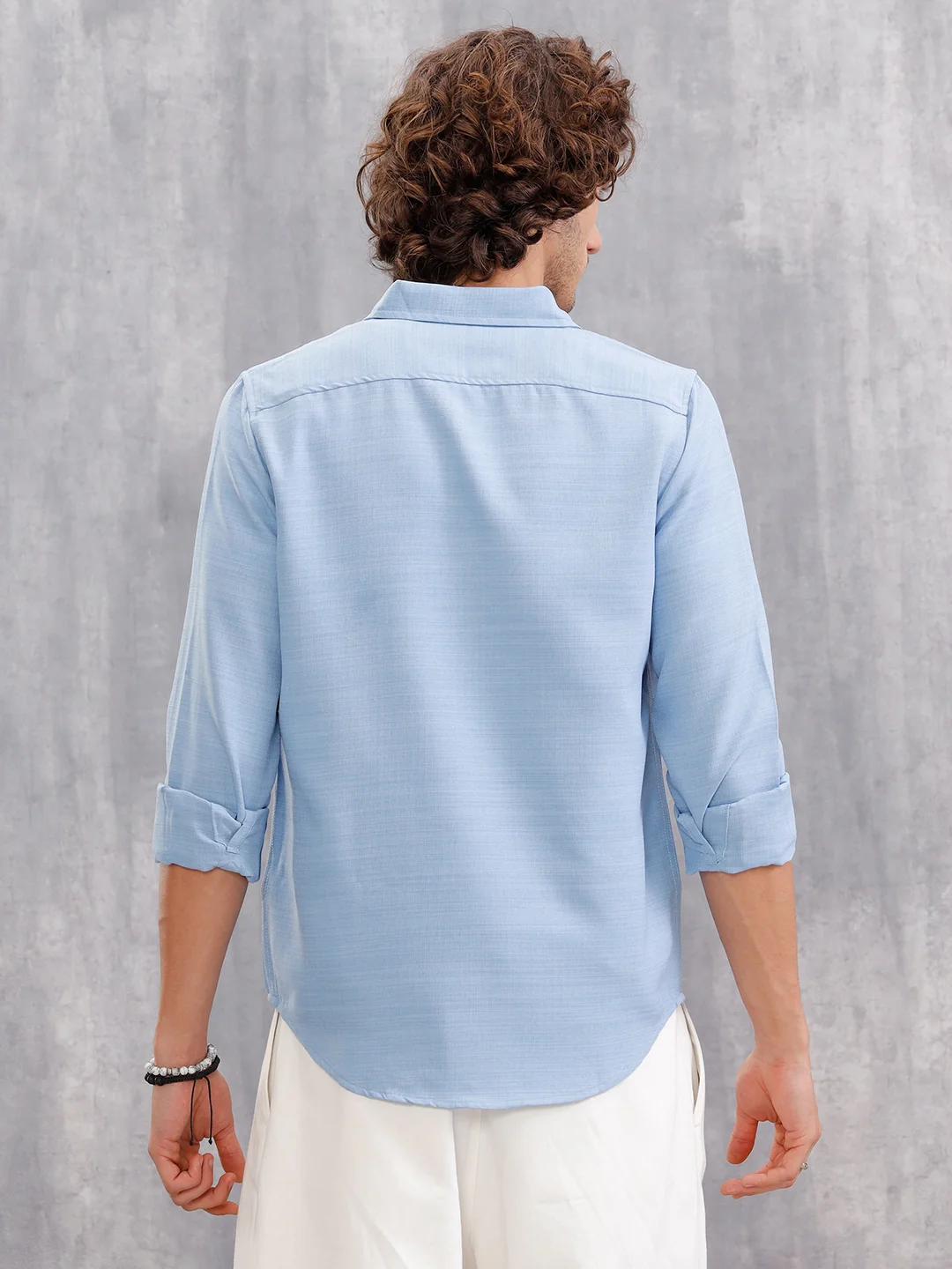 Textured Solid Shirt In Slim Fit  |  Blue - Image 3