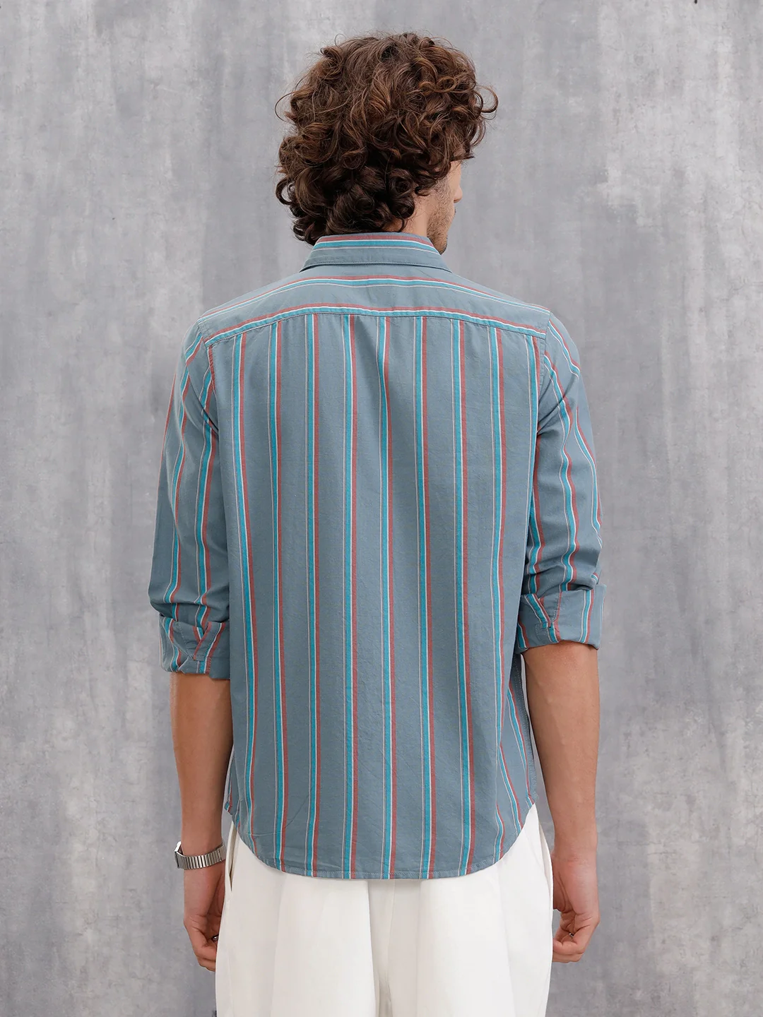 Textured Stripe Regular Fit Shirt | Grey - Image 3