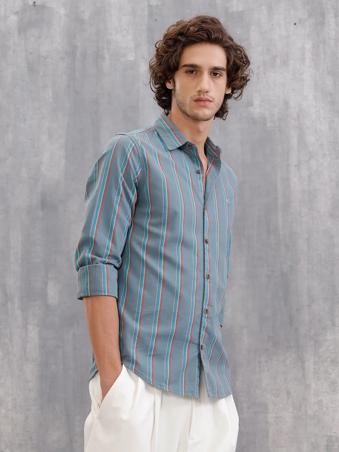 Textured Stripe Regular Fit Shirt | Grey - Image 4