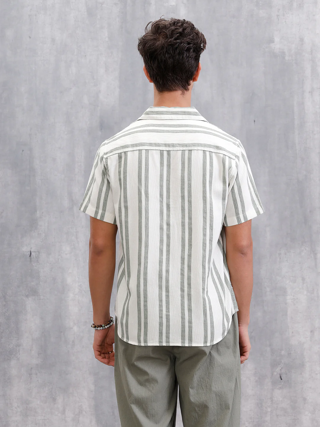 Textured Stripe Shirt In Resort Collar | Green - Image 3