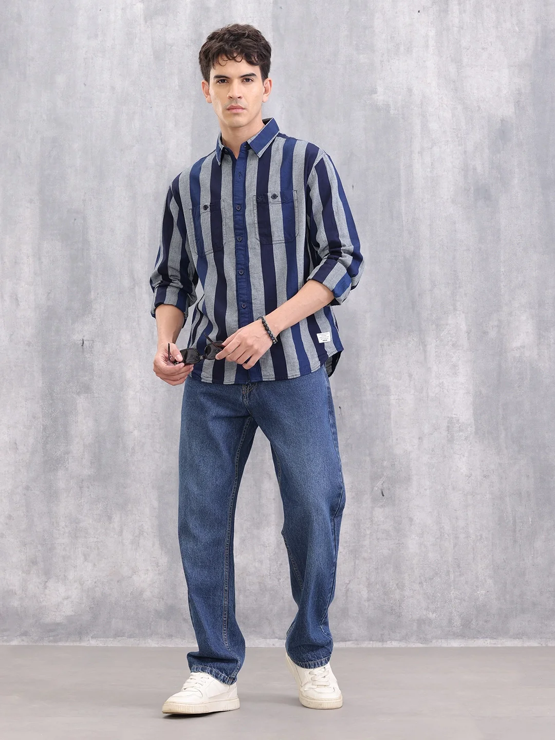 Textured Striped Cotton Shirt | Blue - Image 2