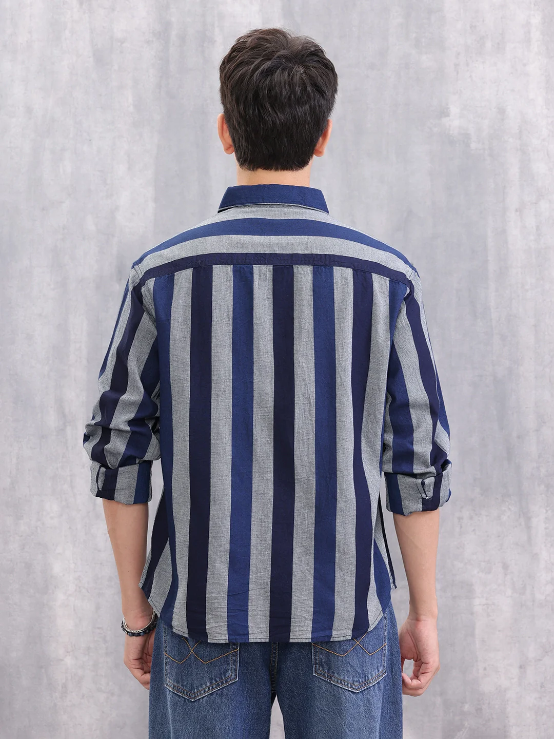 Textured Striped Cotton Shirt | Blue - Image 3