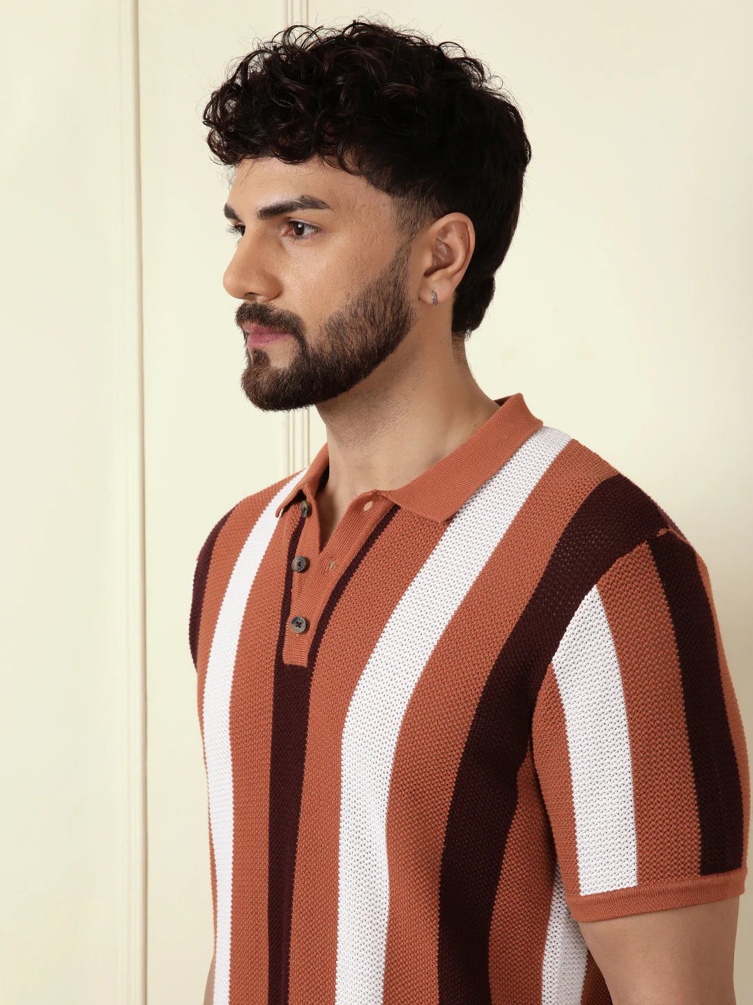 Flat Knit Striped Polo | Rust - Image 5