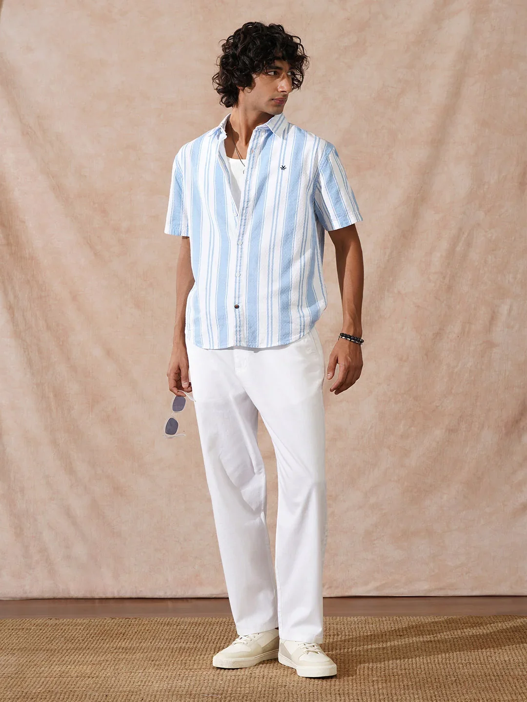 Textured Stripes Comfort Fit Shirt | Blue - Image 3
