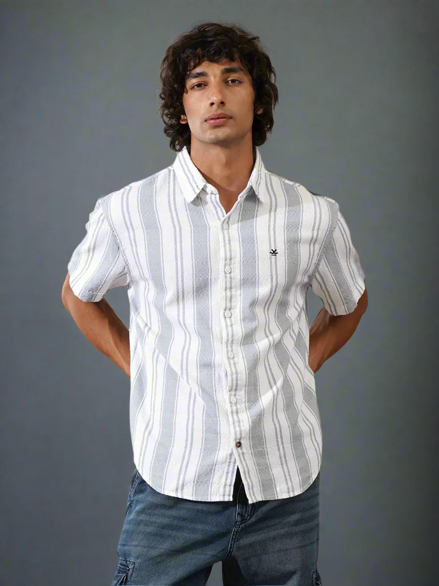 Textured Stripes Comfort Fit Shirt | Grey - Image 2