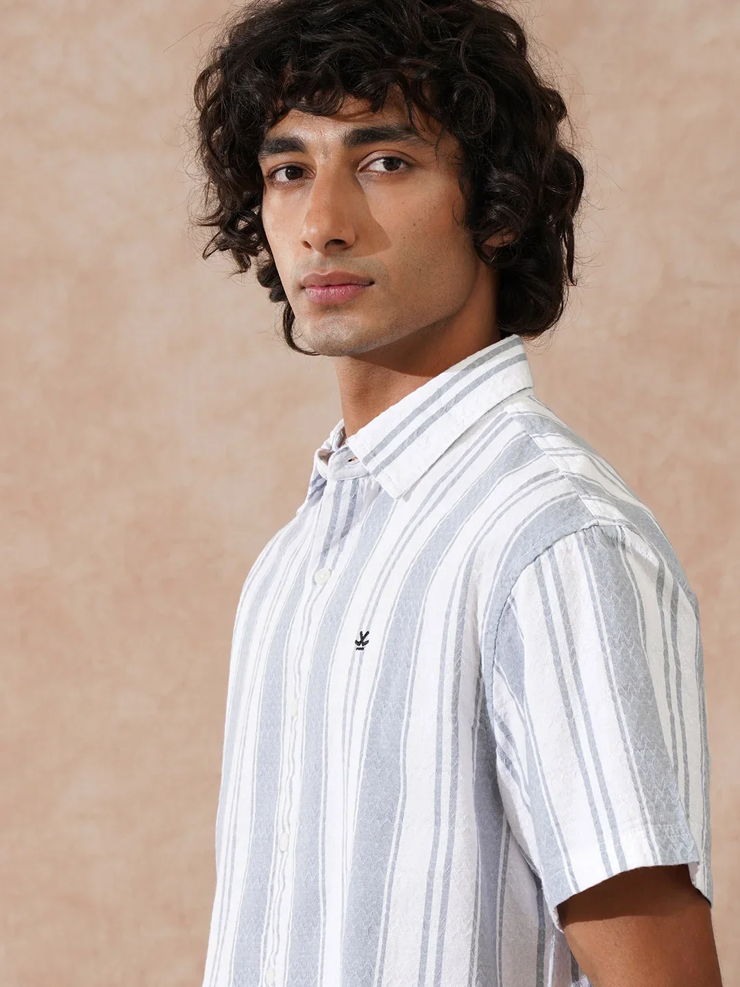 Textured Stripes Comfort Fit Shirt | Grey - Image 6