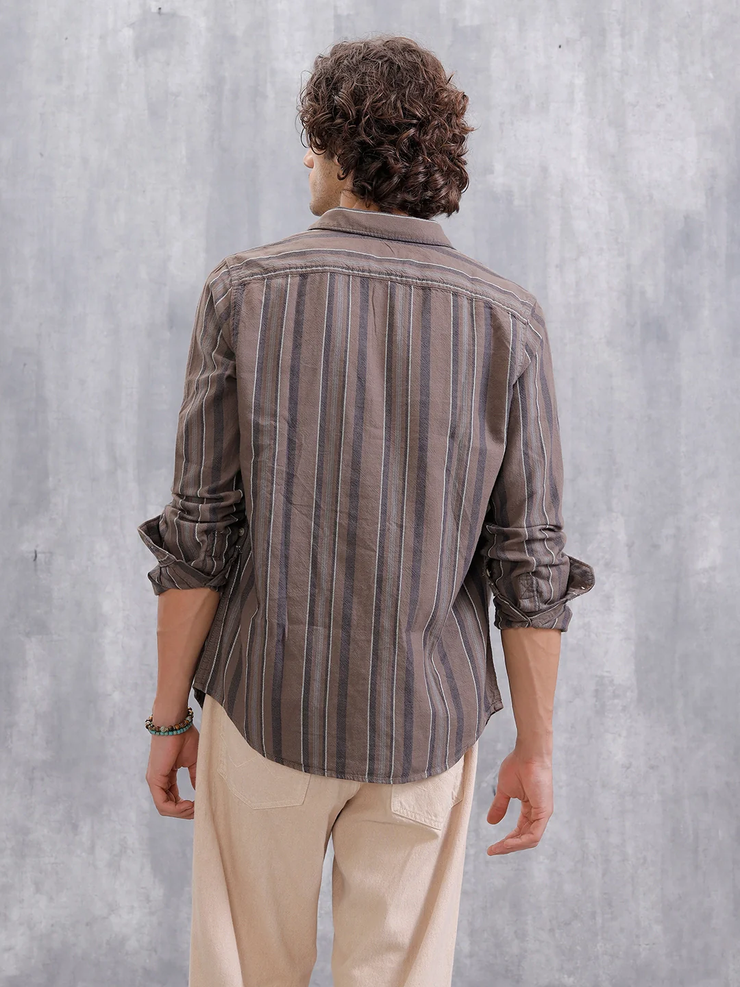 Textured Stripes Slim Fit Shirt | Brown - Image 3