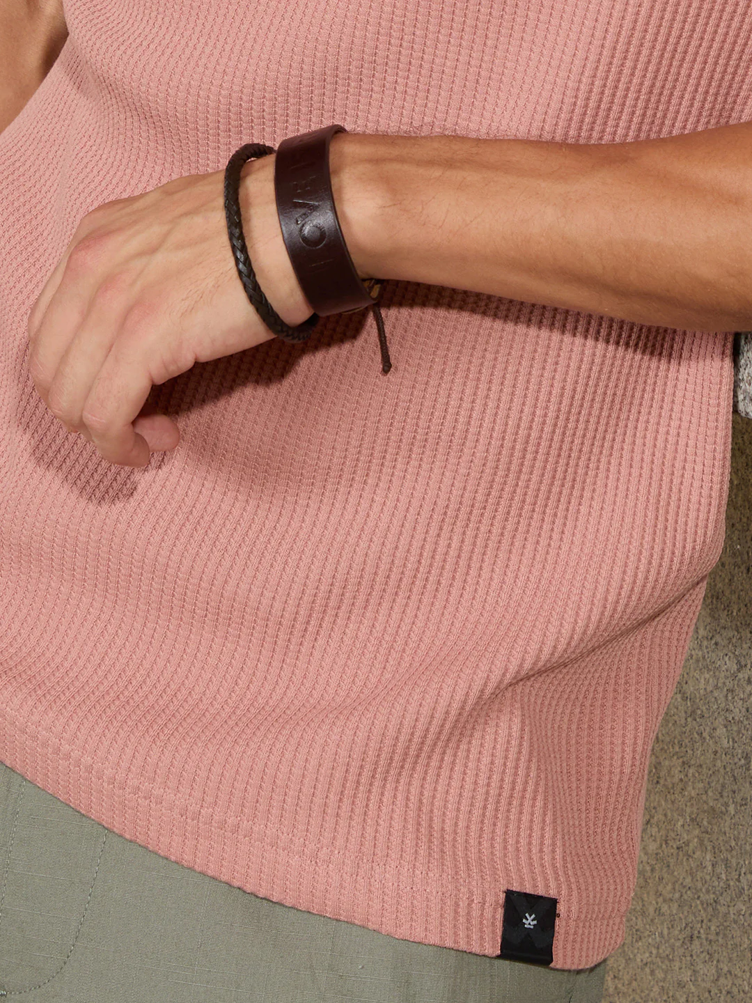 Textured Waffle Knit T-Shirt | Dusty Pink - Image 5