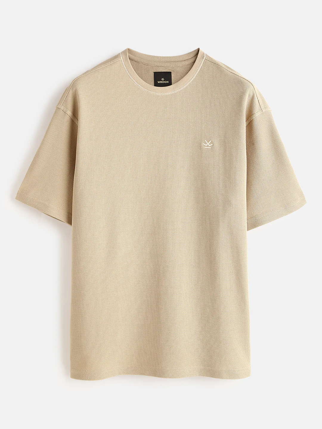 Textured Waffle Knit T-Shirt | Khaki - Image 2