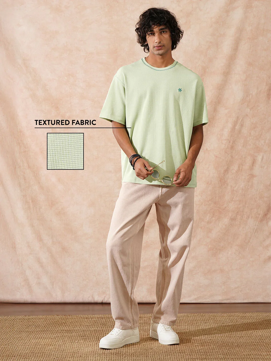 Textured Waffle Knit T-Shirt | Sage - Image 3