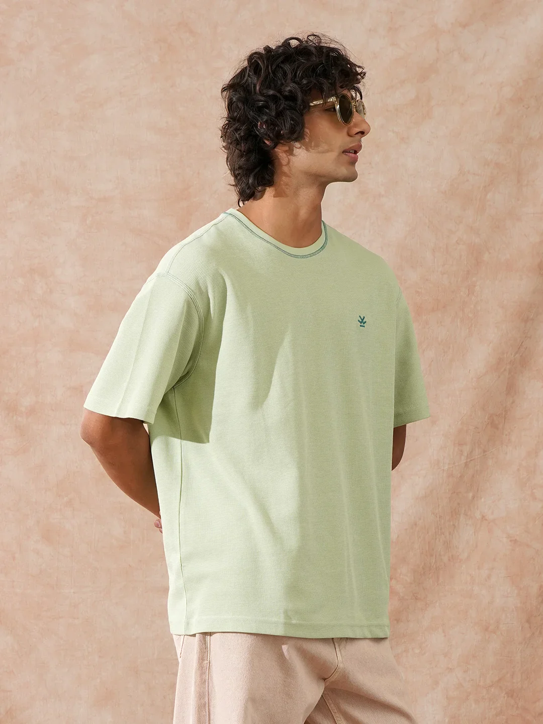 Textured Waffle Knit T-Shirt | Sage - Image 5