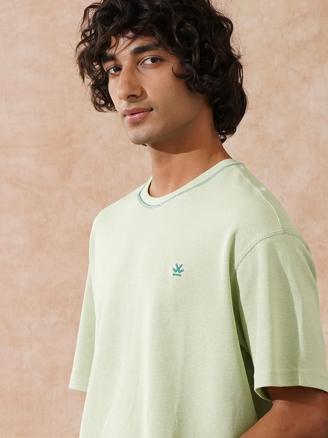 Textured Waffle Knit T-Shirt | Sage - Image 6