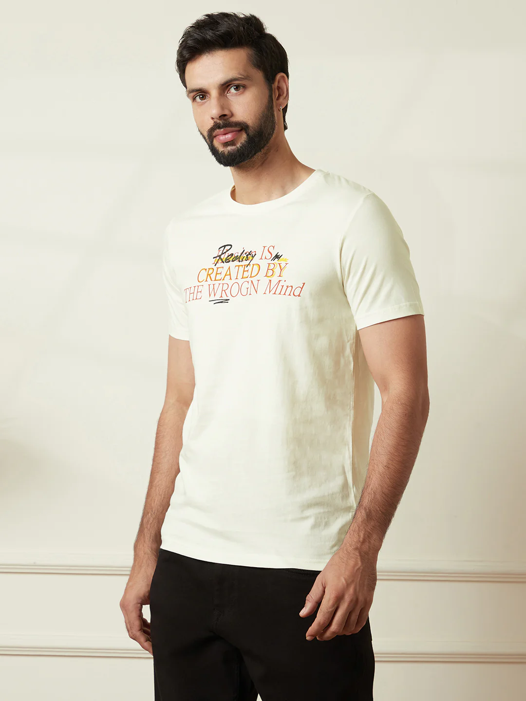 Typographic Printed T-Shirt | Off White - Image 4