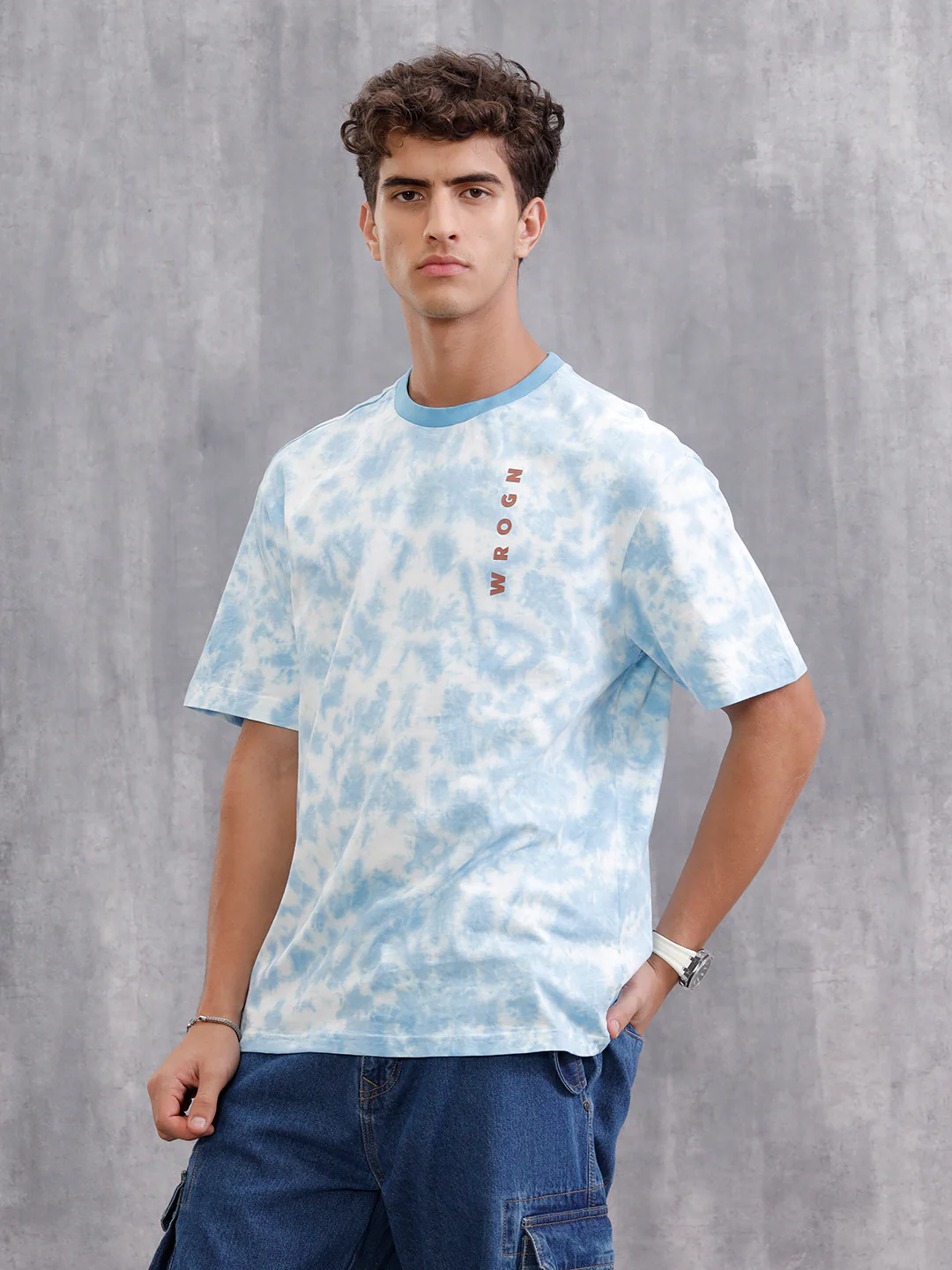 Tie-Dye Oversized Fit Cotton T-Shirt | Blue - Image 5