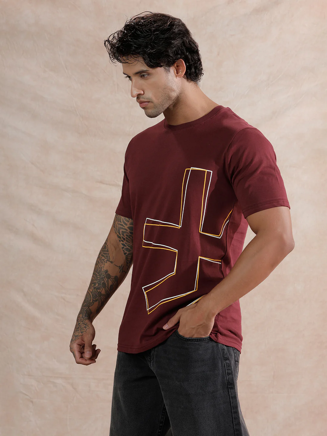 Tilt Shift Slim Fit T-Shirt | Maroon - Image 3