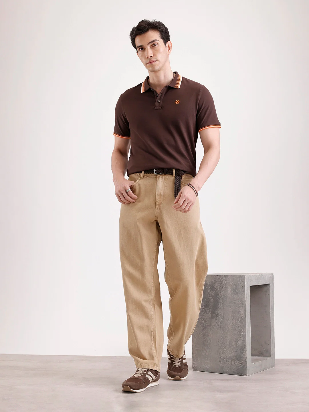Tipping Collar Polo T-Shirt   |  Brown - Image 2