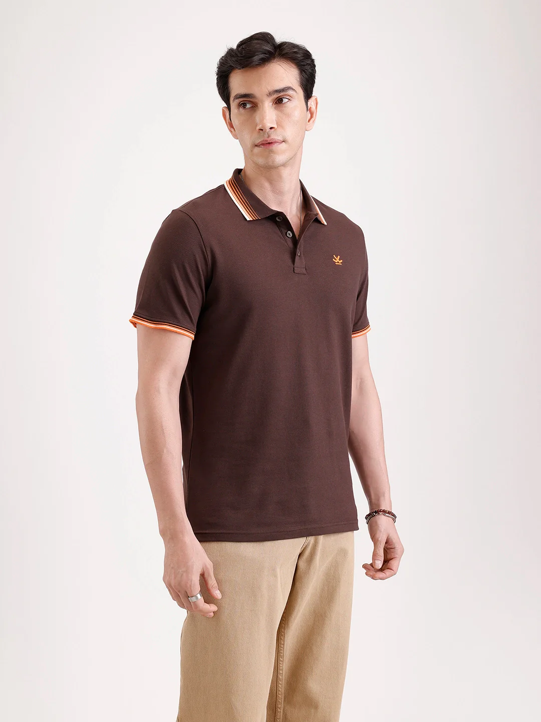 Tipping Collar Polo T-Shirt   |  Brown - Image 4