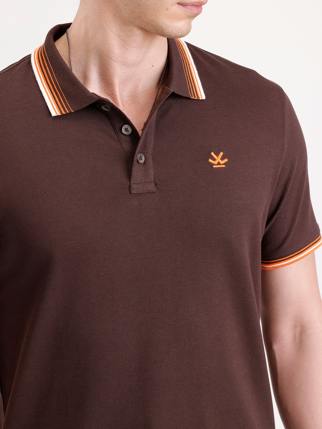 Tipping Collar Polo T-Shirt   |  Brown - Image 5