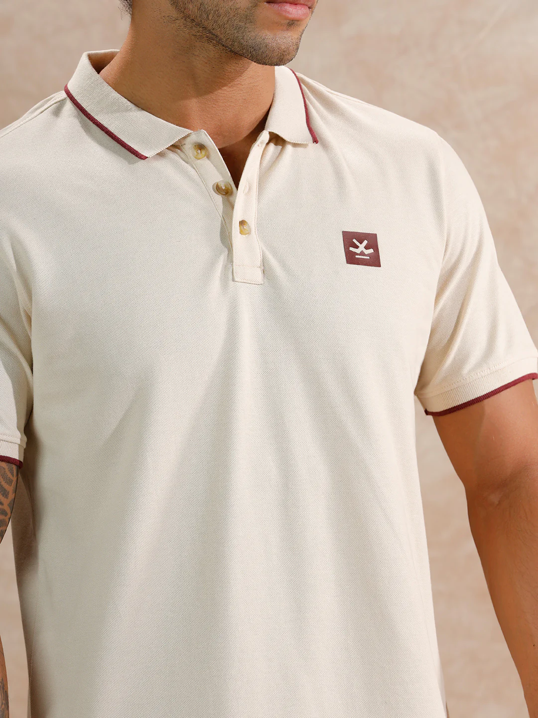 Tipping Collar Slim Fit Polo T-Shirt | Beige - Image 5