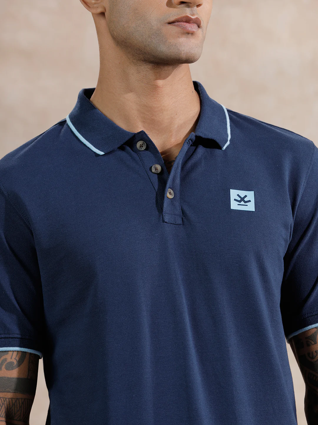 Tipping Collar Slim Fit Polo T-Shirt  | Navy Blue - Image 5