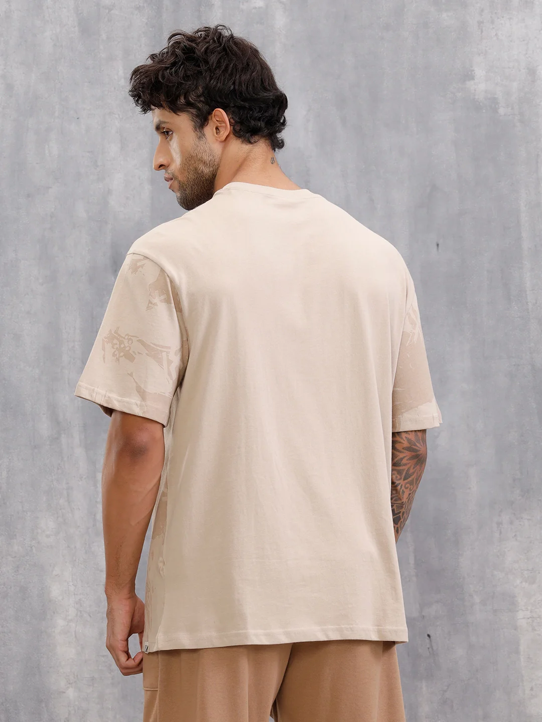 Tonal Aop Printed Oversized Fit T-shirt  | Khaki - Image 3