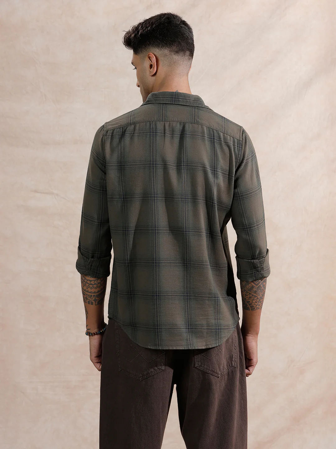 Tonal Checks Regular Fit Shirt | Olive - Image 3