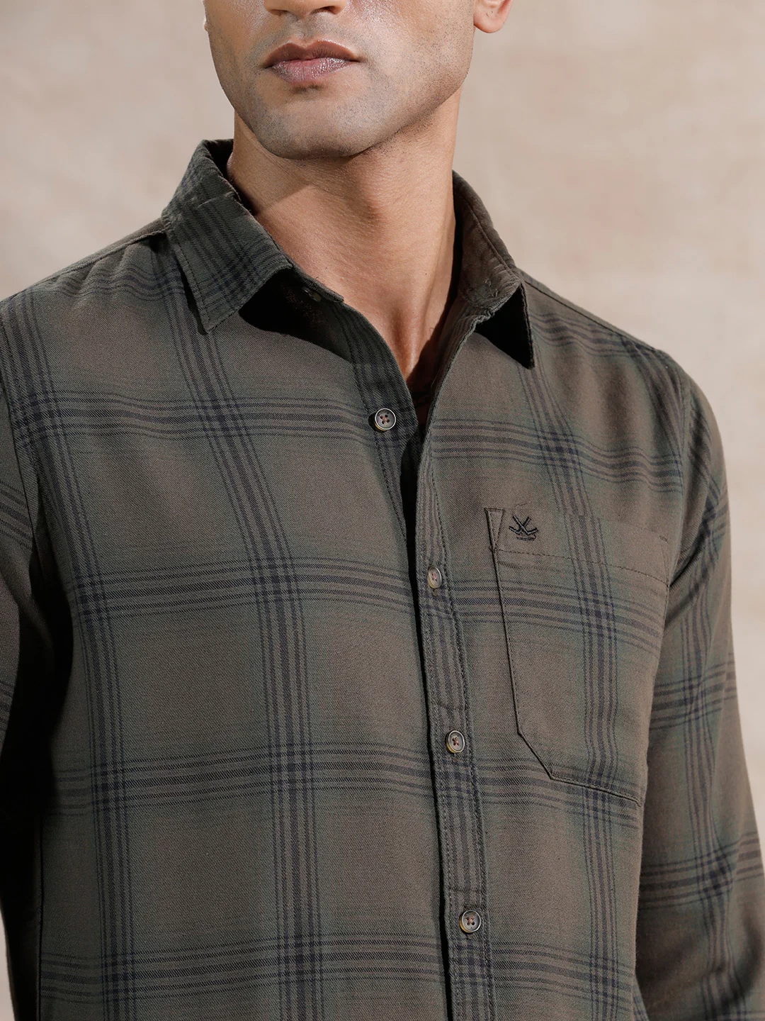 Tonal Checks Regular Fit Shirt | Olive - Image 5