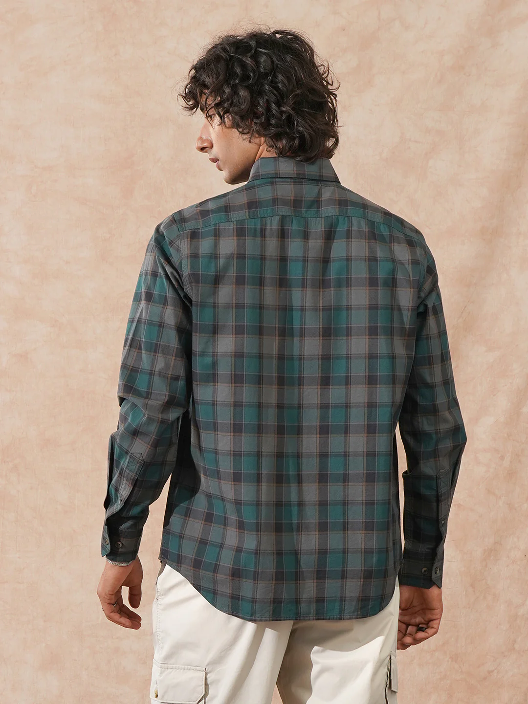 Tonal Checks Slim Fit Shirt | Green - Image 3