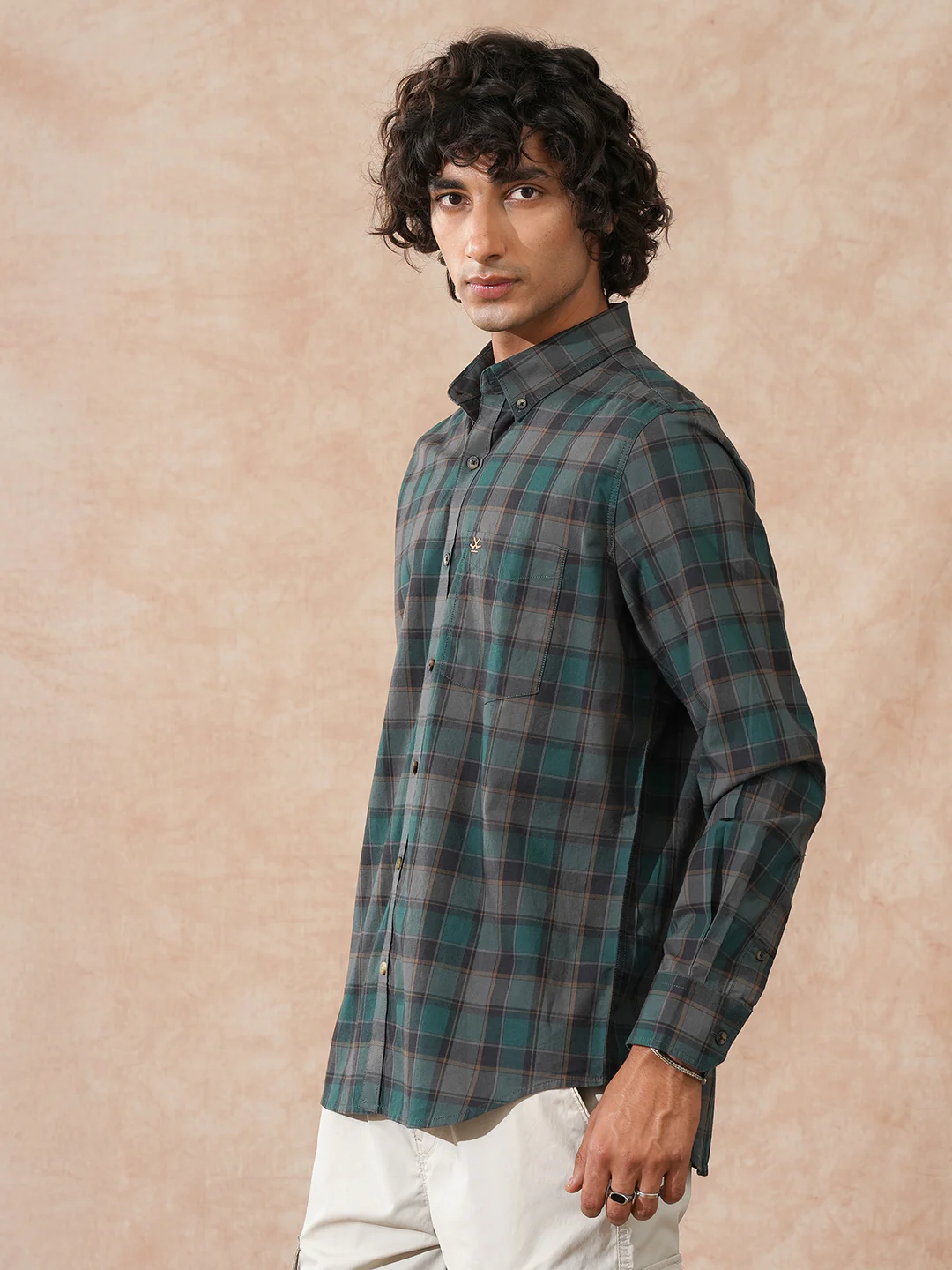 Tonal Checks Slim Fit Shirt | Green - Image 4