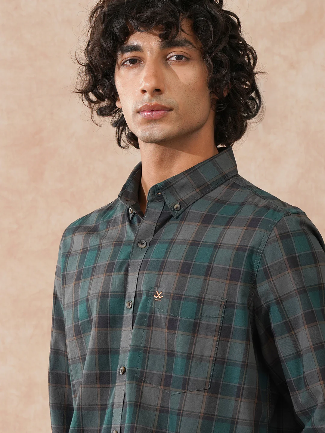 Tonal Checks Slim Fit Shirt | Green - Image 5