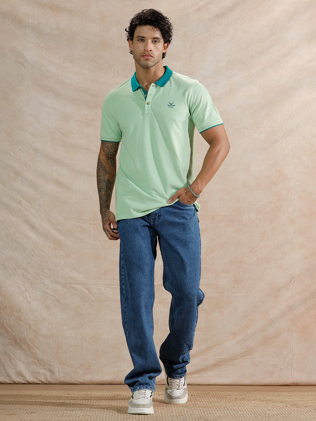 Tonal Collar Slim Fit Polo T-Shirt | Light Green - Image 2