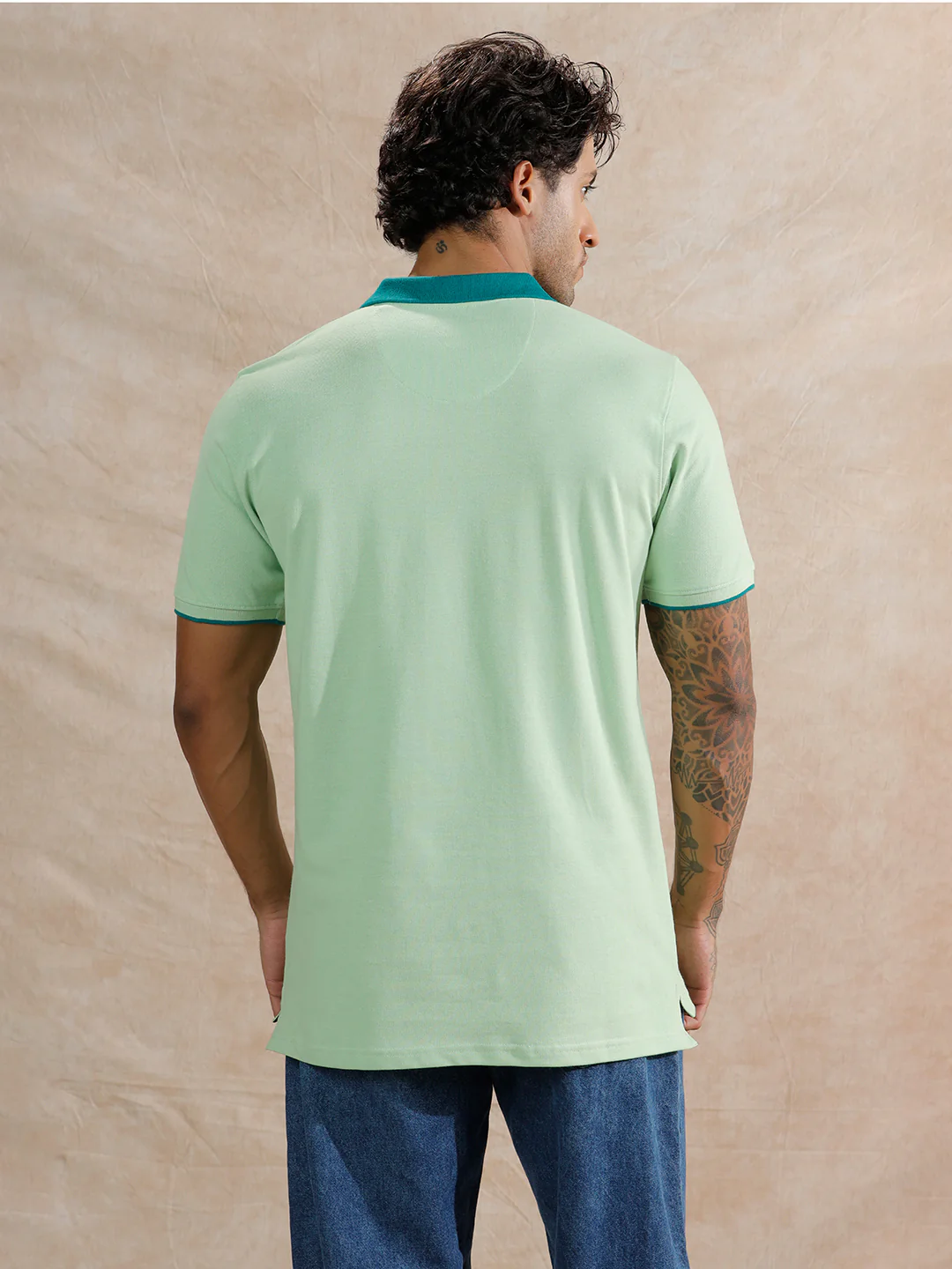 Tonal Collar Slim Fit Polo T-Shirt | Light Green - Image 3