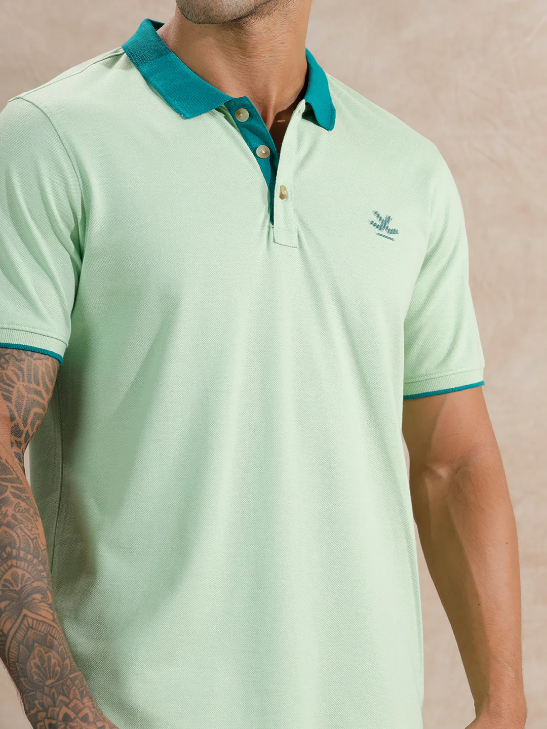 Tonal Collar Slim Fit Polo T-Shirt | Light Green - Image 5