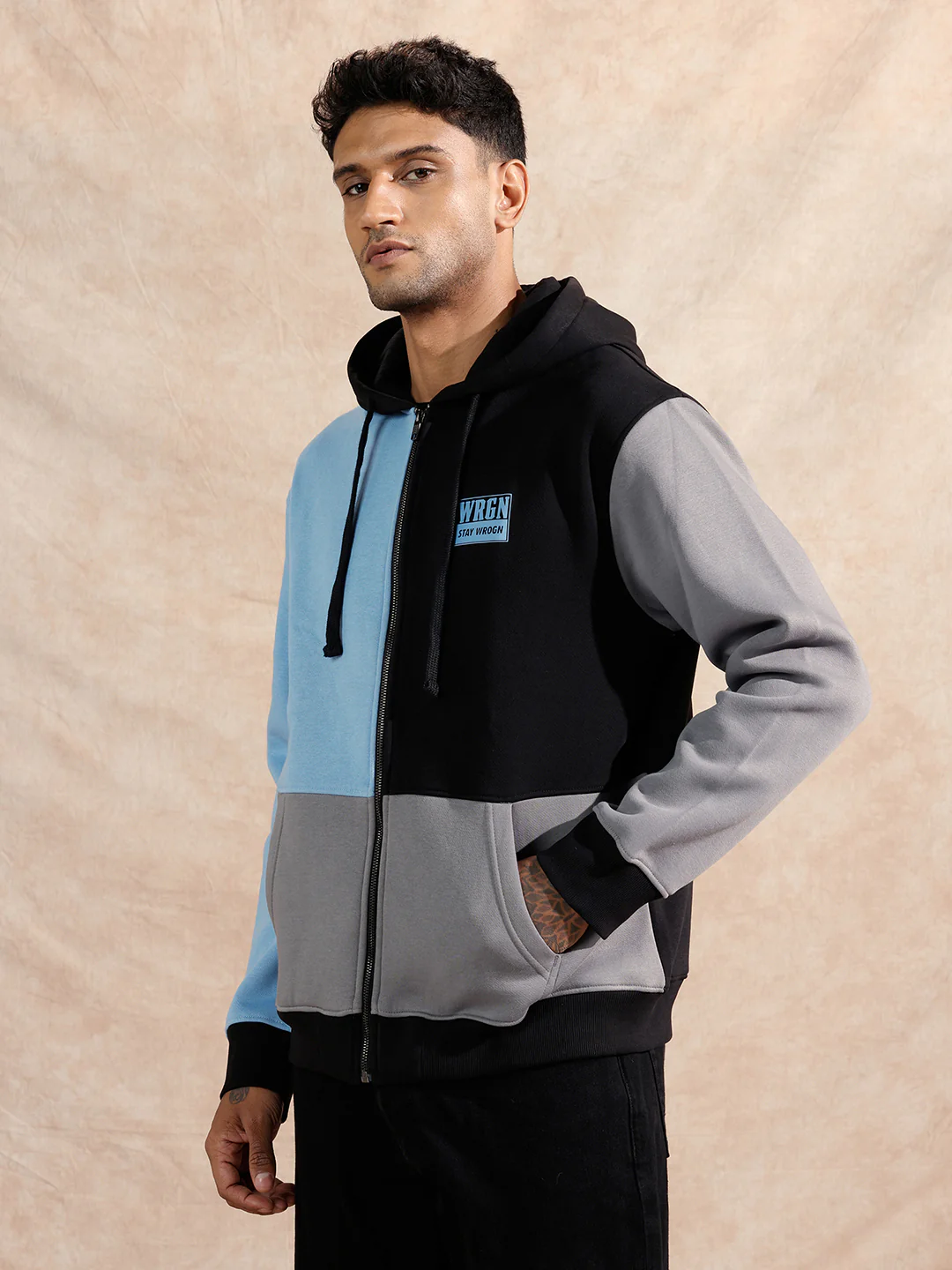 Tonal Colourblocked Hoodie | Black - Image 4