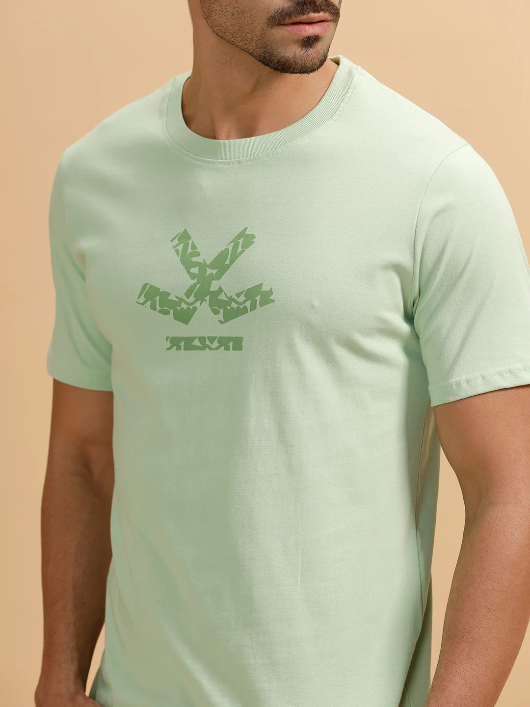 Tonal Logo Printed Slim Fit T-Shirt | Light Green - Image 5