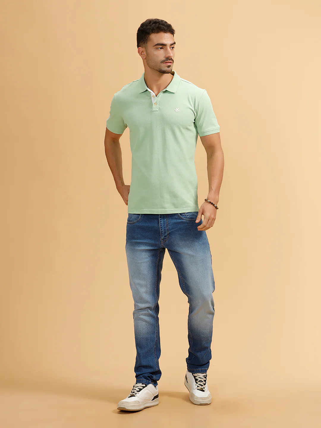 Tonal Logo Slim Fit Polo T-Shirt | Light Green - Image 2