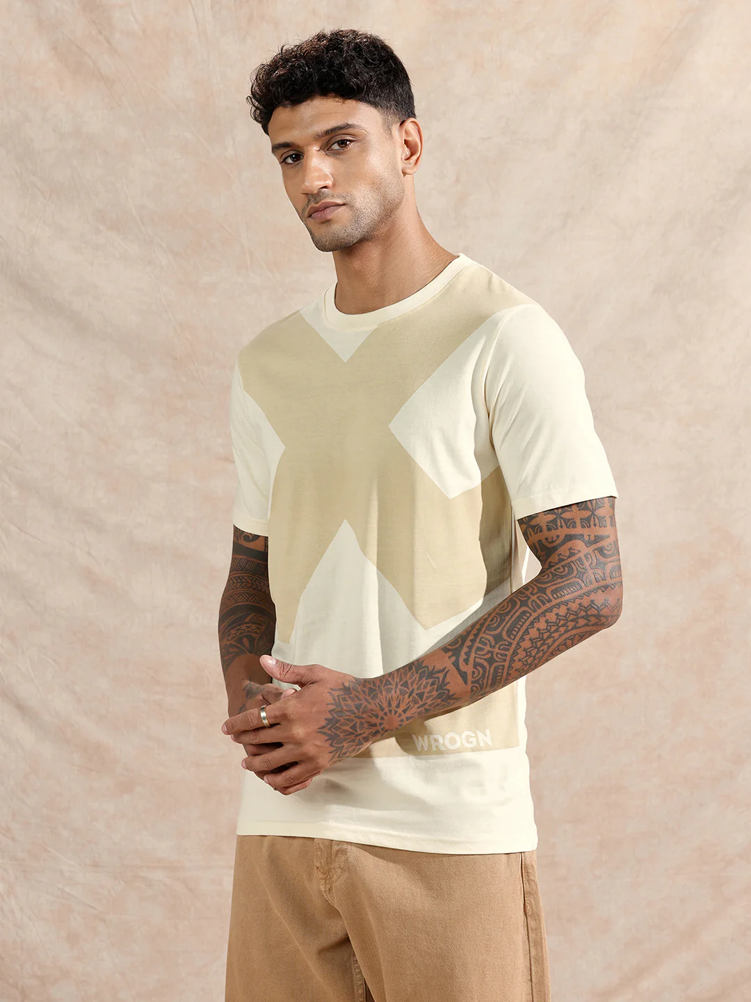 Tonal Logo Slim Fit T-Shirt | Beige - Image 4
