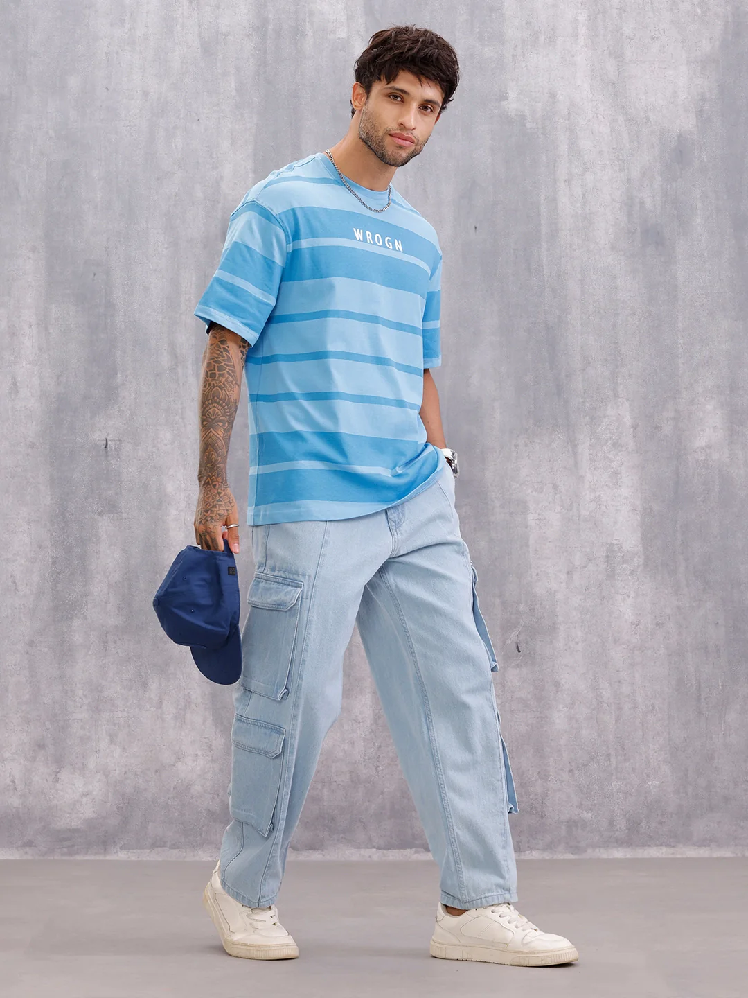 Tonal Printed All Over Striper Tee I Blue - Image 2