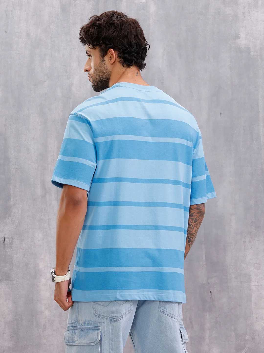 Tonal Printed All Over Striper Tee I Blue - Image 3