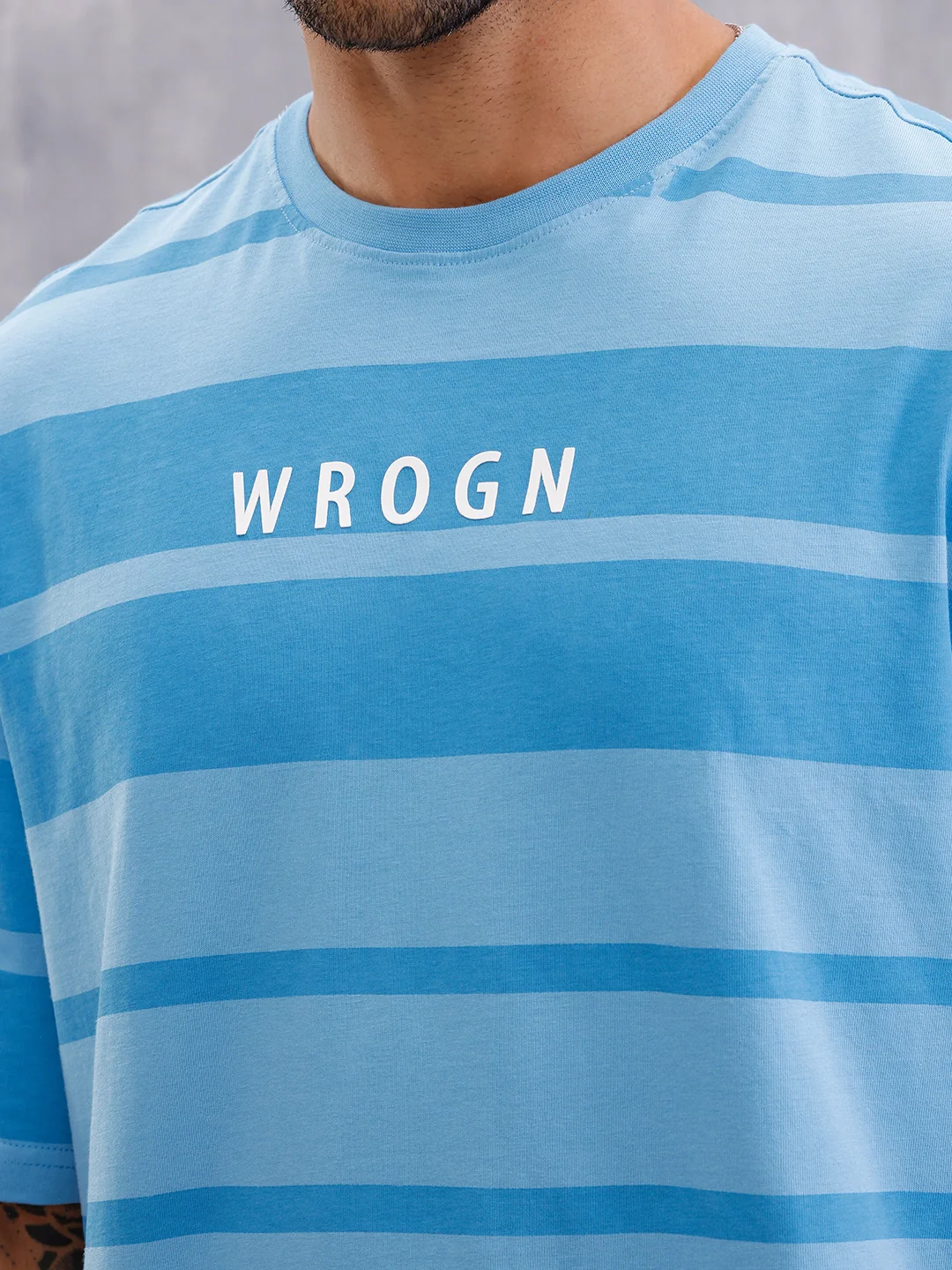 Tonal Printed All Over Striper Tee I Blue - Image 5