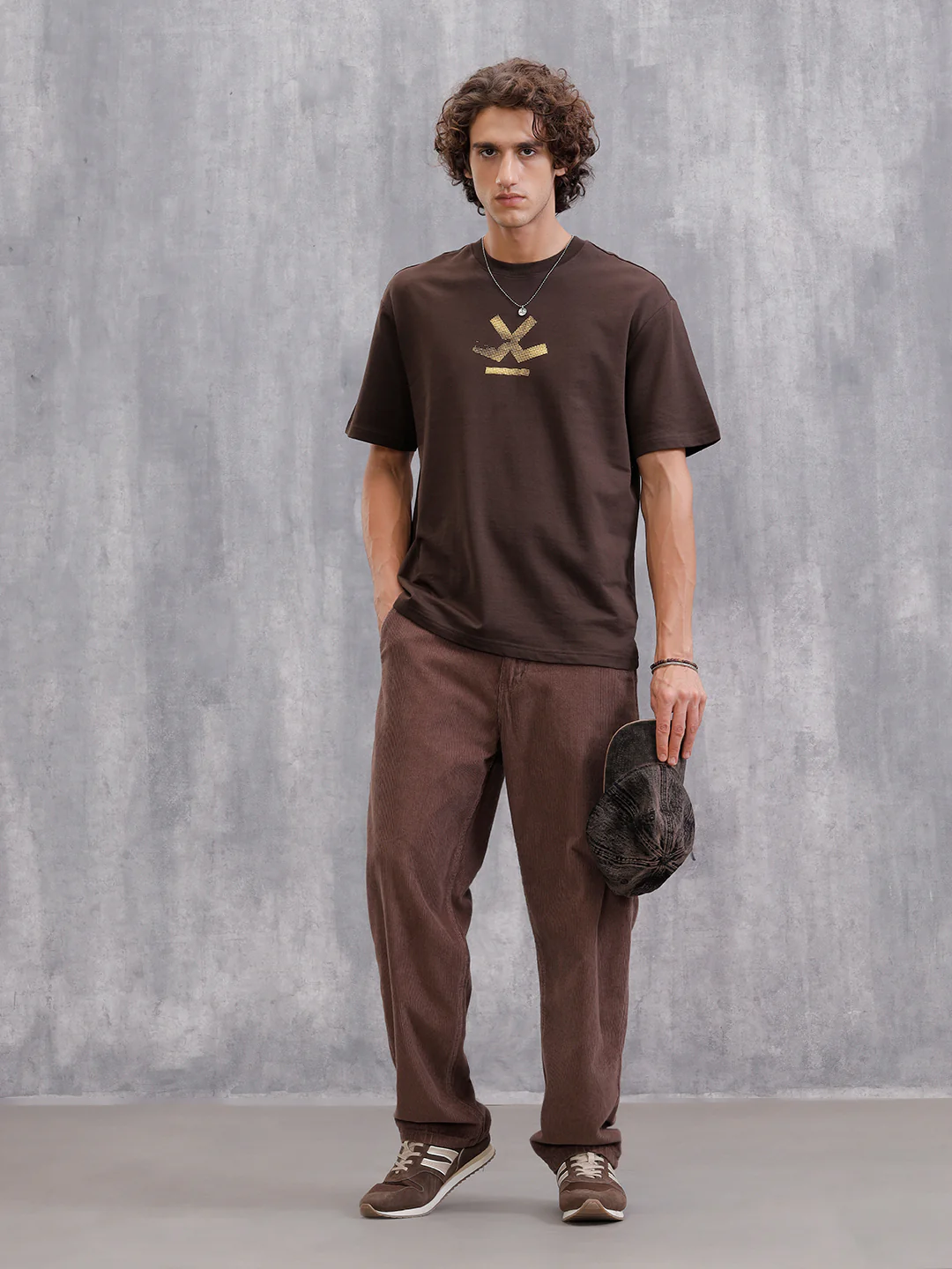 Tribal Mask Oversized Back Print Crew Neck T-Shirt | Brown - Image 2