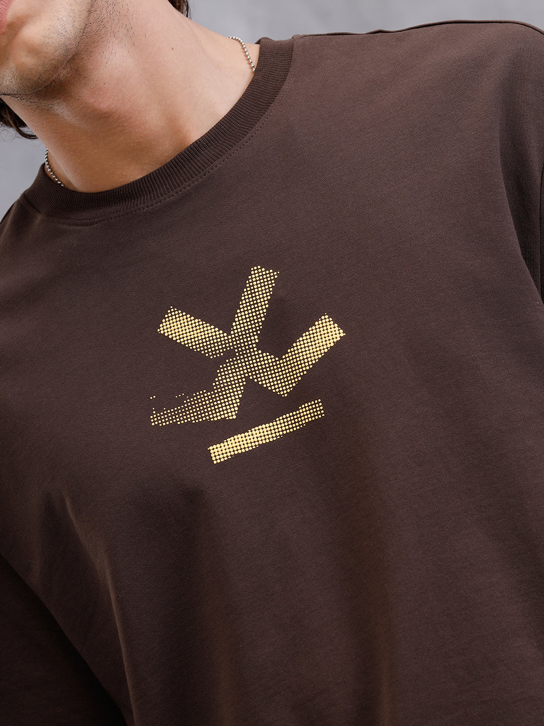 Tribal Mask Oversized Back Print Crew Neck T-Shirt | Brown - Image 4