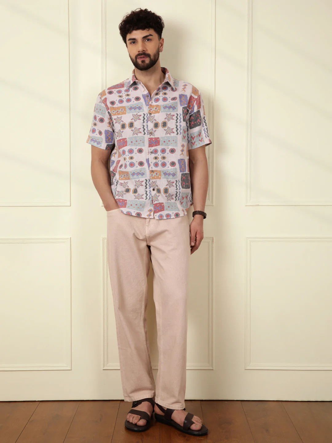 Abstract Printed Open Dobby Shirt  | Multicolor - Image 2