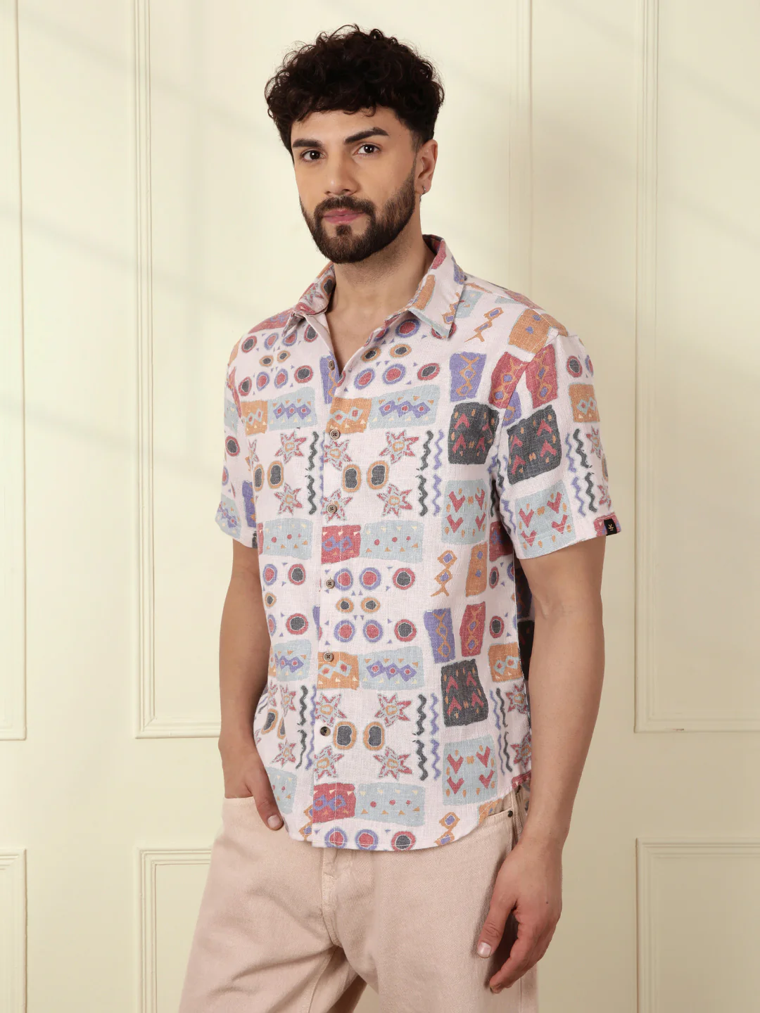 Abstract Printed Open Dobby Shirt  | Multicolor - Image 3