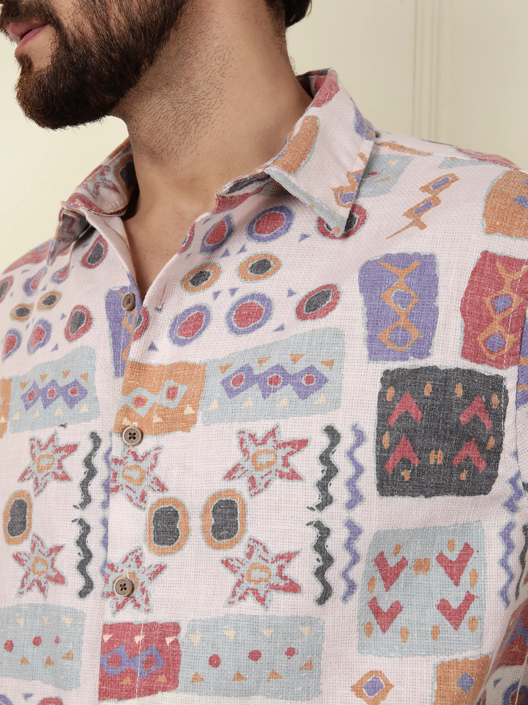 Abstract Printed Open Dobby Shirt  | Multicolor - Image 5